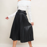 Faux Leather Pleated Skirt, FLYING TOMATO