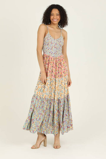 ANGIE - SMOCKED BODICE TIERED SKIRT MAXI DRESS