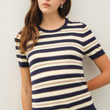 Be Cool - CLASSIC FIT STRIPED SHORT SLEEVE SWEATER TOP