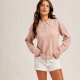 Embroidered Polo Sweater, Hem and Thread