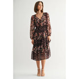 FUN2FUN - MIX FLOWER V NECK MIDI DRESS