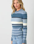 Mystree Color Block Striped Sweater Top