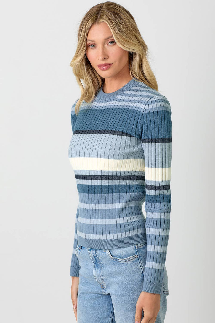 Mystree Color Block Striped Sweater Top