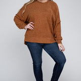 Brushed Melange Drop Shoulder Sweater, Various Colors, Zenana (Plus only)