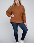 Brushed Melange Drop Shoulder Sweater, Various Colors, Zenana (Plus only)