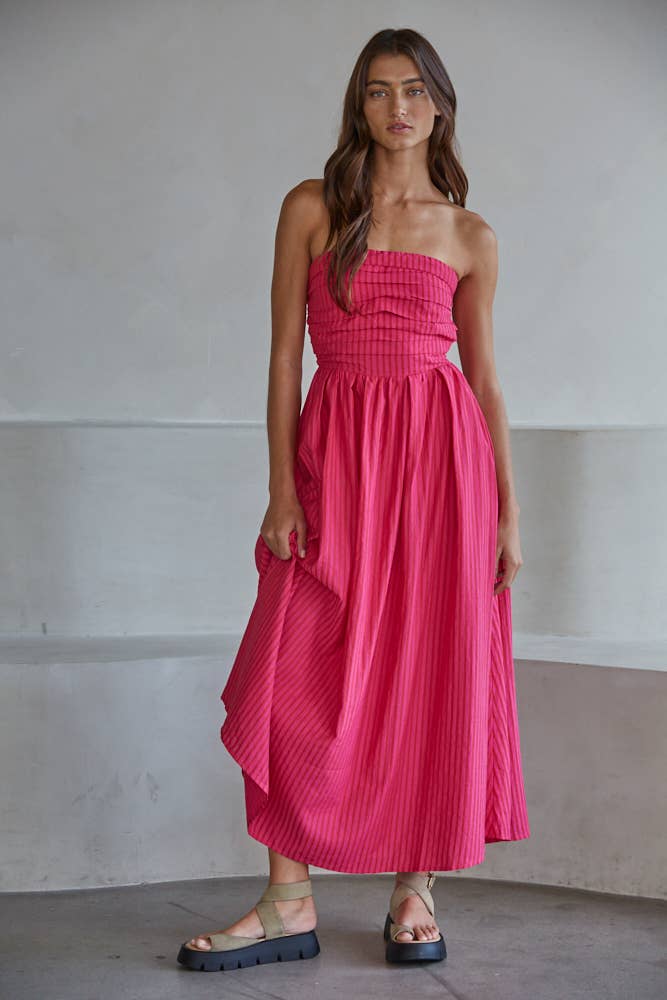 By Together - Striped Tube Strapless Flare Maxi Dress