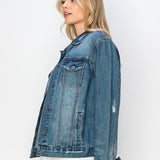 RISEN Plus Size Distressed Button Up Jacket