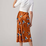 Hashttag - Floral Print Satin Bias Skirt