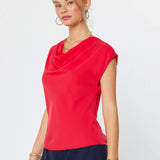 Current Air - Draped Cowl Neck Cap Sleeve Top