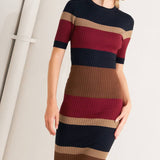 FLYING TOMATO -ribbed color block midi sweater dress