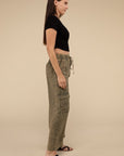 Washed Linen Elastic Band Waist Cargo Pants, Zenana (various colors)