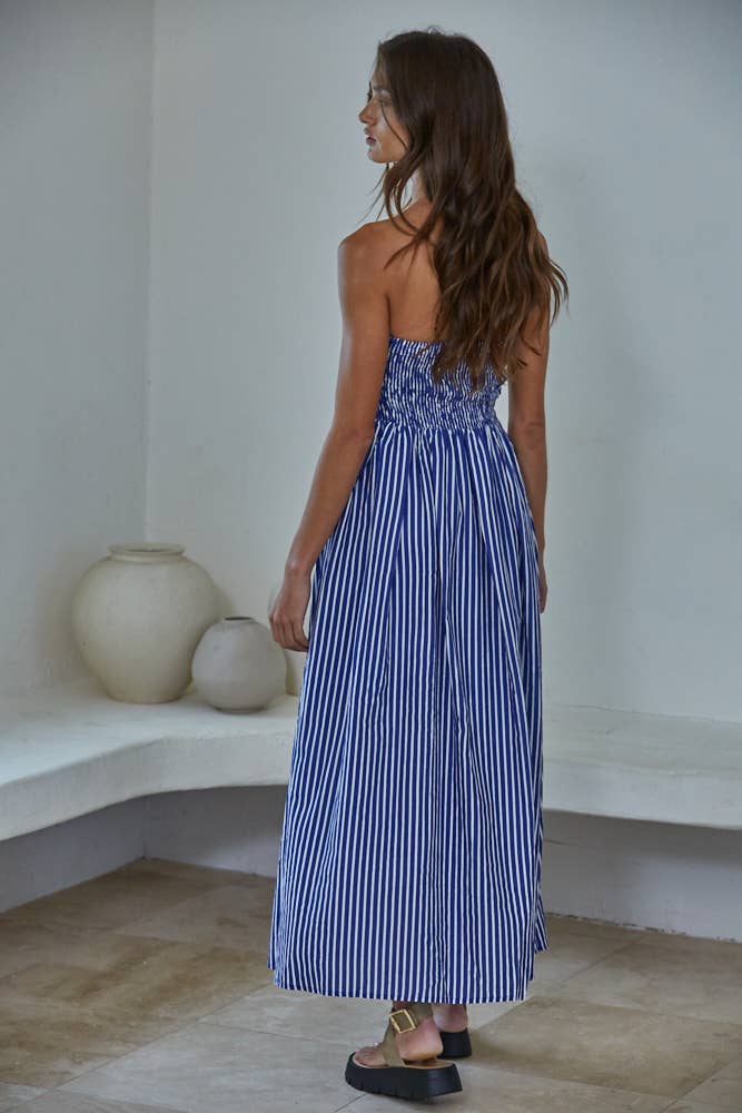 By Together - Striped Tube Strapless Flare Maxi Dress