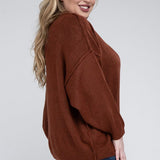 Oversized Raw Seam Melange Sweater, Zenana (Plus size only)