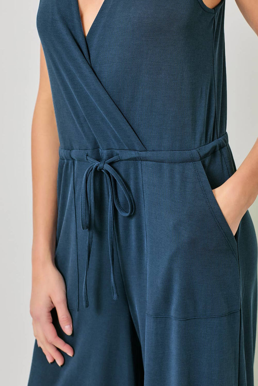 Mystree - Modal Ribbed Surplice Neck Jumpsuit
