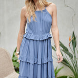 SOLID RUFFLE SLEEVELESS MINI DRESS, Davi & Dani