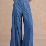 *Pre Order* Current Air - Chambray tiered wide leg pants