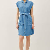 Be Cool - MINI DENIM LOOK TENCEL BUTTON UP DRESS WITH POCKETS