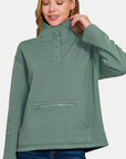 Zenana Turtleneck Half Snap Fleece Sweatshirt