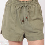 VERY J Drawstring Elastic Waist Linen Shorts