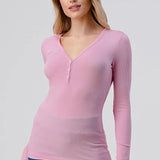 Hashttag - Ribbed Henley Long Sleeve Top