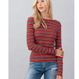 Long Sleeve Multi Stripe Rib Shirt, Hashttag