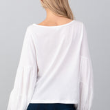 Hashttag White Balloon Sleeve Shirt