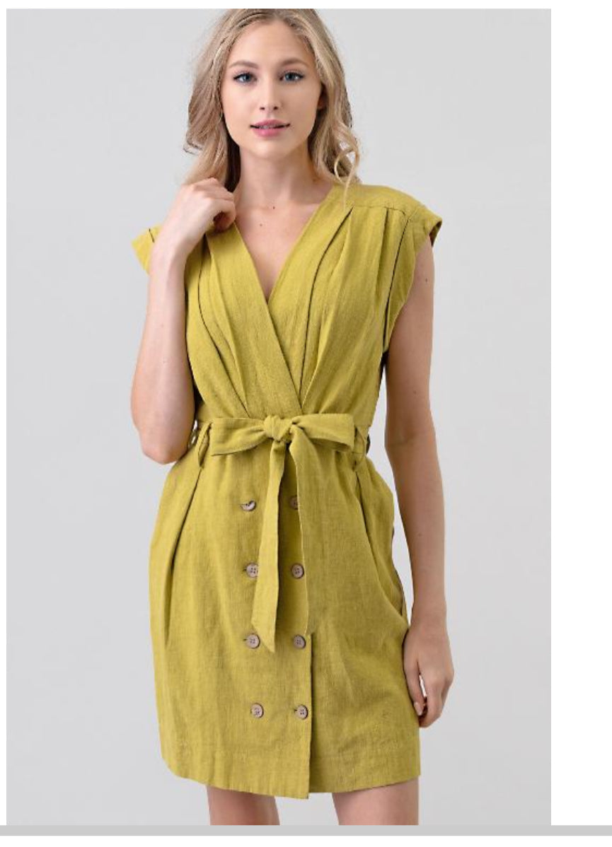 Sleeveless White Button Dress, Hashttag