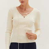 Tracey Lace Up Ribbed Knit Top, Crescent