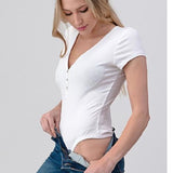 Henley Bodysuit in Heather Gray, by Hashttag