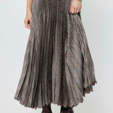 preorder- Current Air - Pleated Plaid Maxi Skirt