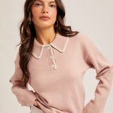 Embroidered Polo Sweater, Hem and Thread