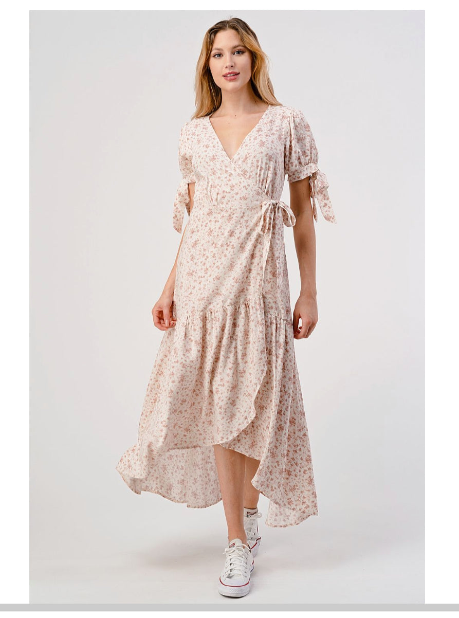 Tie Waist Print Dress in Blue, Hashttag