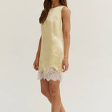 Amber Satin Mini Dress with Lace Trim, Crescent