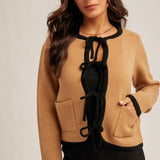 Front tie Cardigan Sweater, Hem and Thread