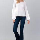 Hashttag White Balloon Sleeve Shirt