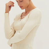 Tracey Lace Up Ribbed Knit Top, Crescent