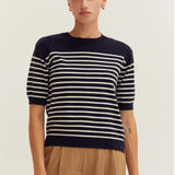 Olivia Stripe Short Sleeve Sweater Top, Crescent