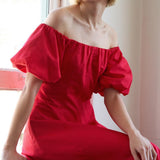 PROTECTING MY PEACE RED WOVEN MIDI DRESS