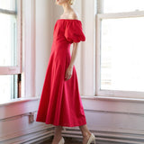 PROTECTING MY PEACE RED WOVEN MIDI DRESS
