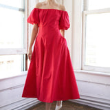 PROTECTING MY PEACE RED WOVEN MIDI DRESS