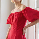 PROTECTING MY PEACE RED WOVEN MIDI DRESS