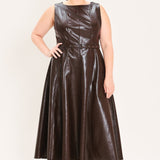 DARK TRUFFLE FAUX LEATHER MIDI DRESS, Flying Tomato (online only)