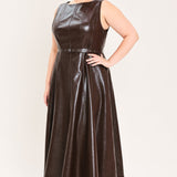 DARK TRUFFLE FAUX LEATHER MIDI DRESS, Flying Tomato (online only)