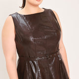 DARK TRUFFLE FAUX LEATHER MIDI DRESS, Flying Tomato (online only)