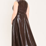 DARK TRUFFLE FAUX LEATHER MIDI DRESS, Flying Tomato (online only)