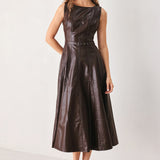 DARK TRUFFLE FAUX LEATHER MIDI DRESS, Flying Tomato (online only)