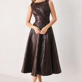 DARK TRUFFLE FAUX LEATHER MIDI DRESS, Flying Tomato (online only)