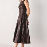 DARK TRUFFLE FAUX LEATHER MIDI DRESS, Flying Tomato (online only)