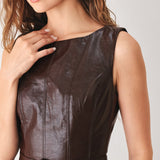DARK TRUFFLE FAUX LEATHER MIDI DRESS, Flying Tomato (online only)
