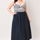 PARIS STRIPE CUTOUT MIDI DRESS